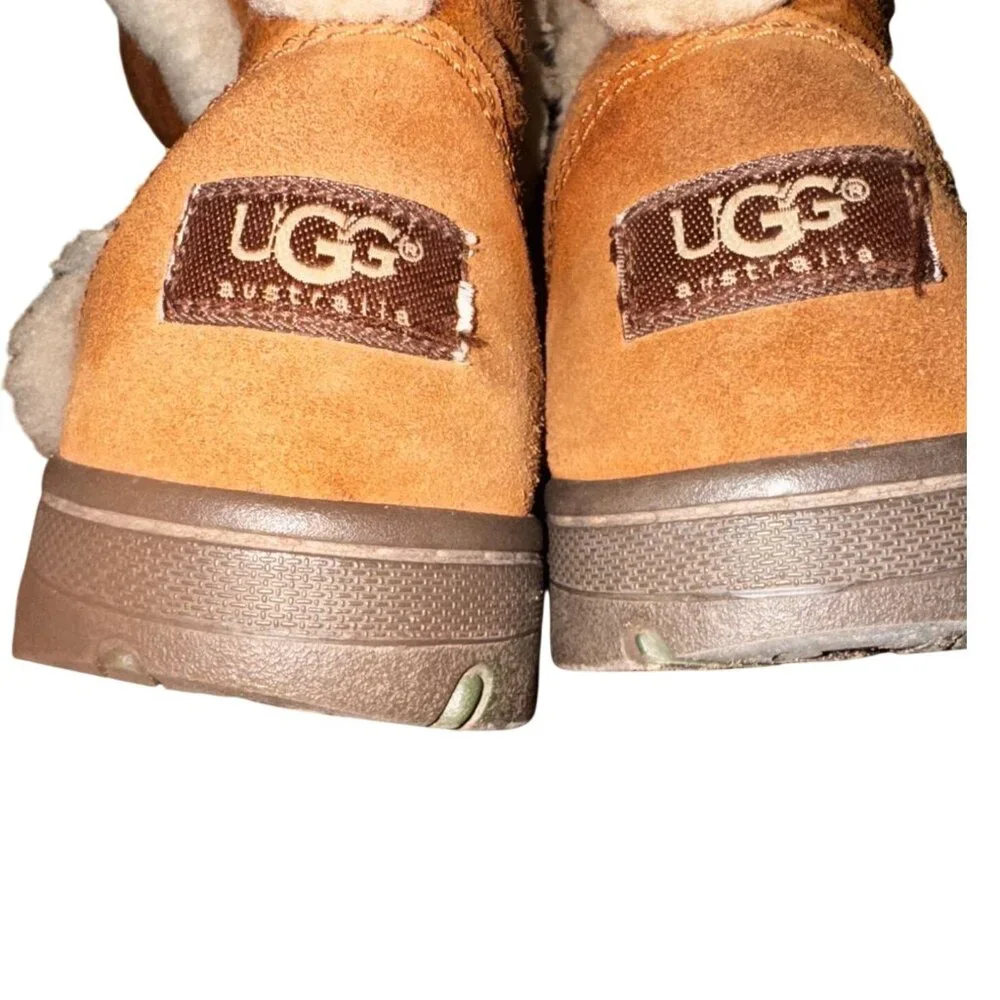 UGG Australia Sunburst Tall Boots W8 Chestnut Shearling Lined Suede Pre-Owned